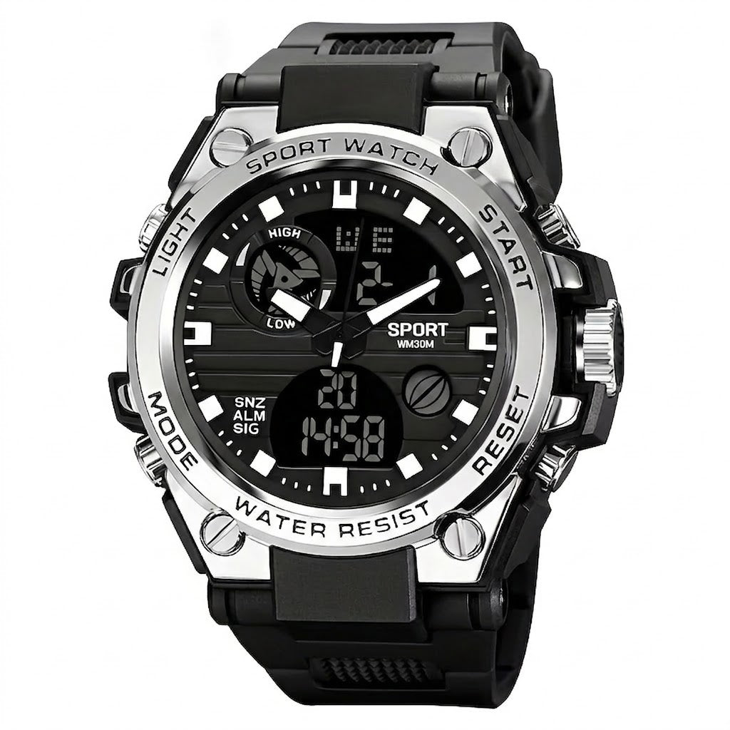 Reloj de doble pantalla estilo G-Shock - Resistente a golpes, resistente al agua y luz LED